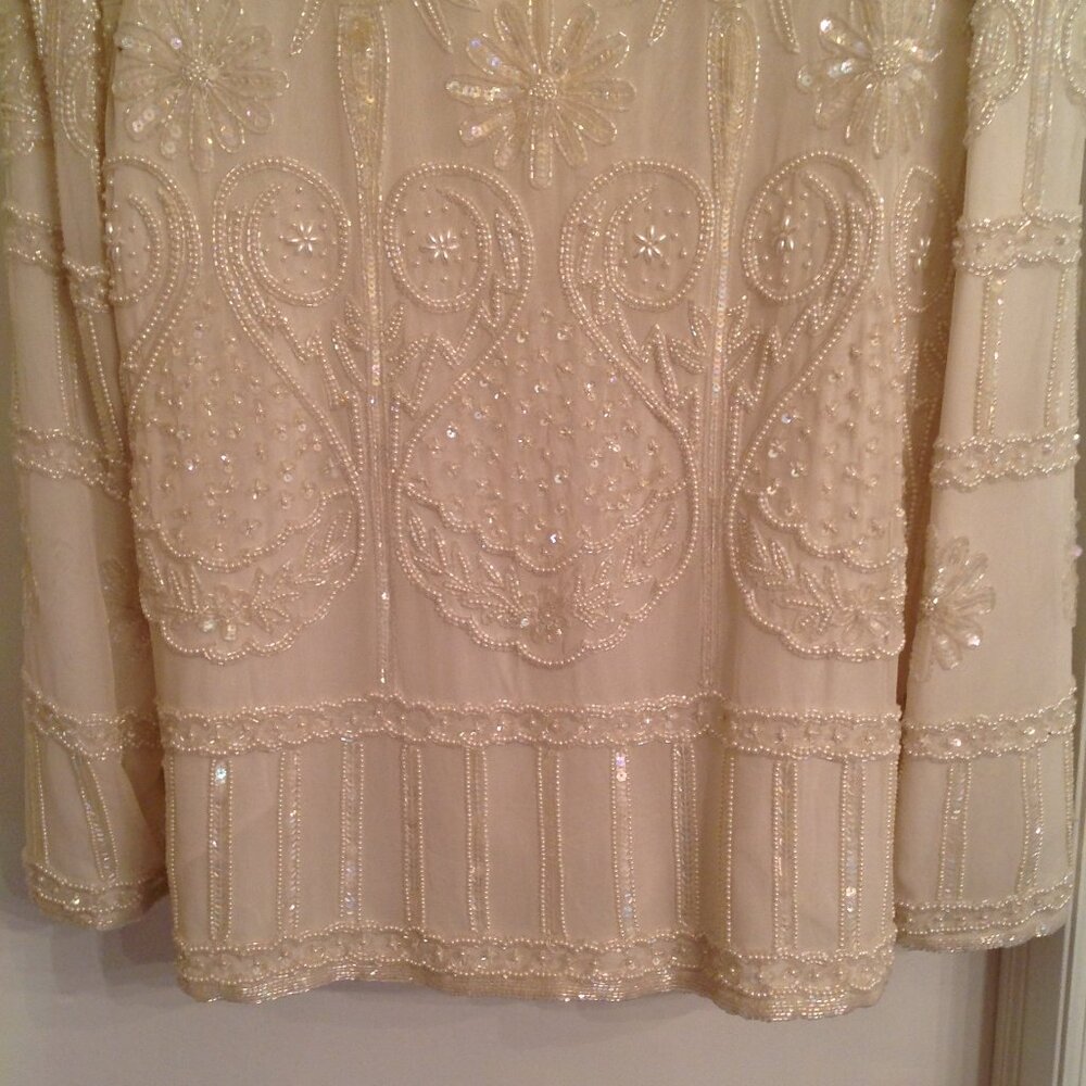 NWT Vintage Laurence Kazar Off White Creme Beaded Sequin Evening Jacket 1X - Picture 8 of 14